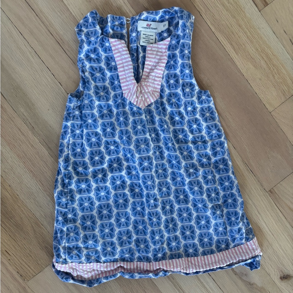 Vineyard Vines Blue and Pink Casual Dress with V-Neck and Embroidery